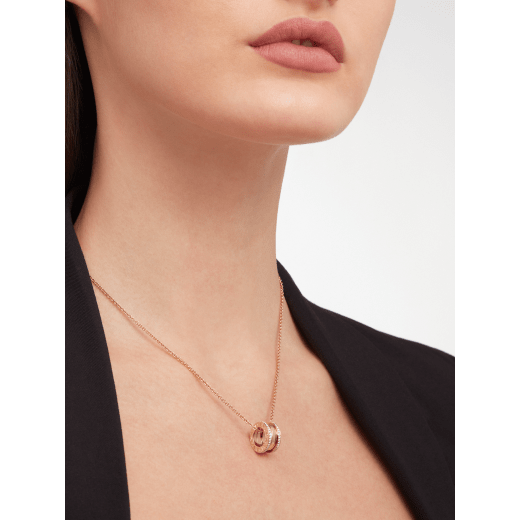 B.zero1 necklace with 18 kt rose gold chain and 18 kt rose gold round pendant set with pavé diamonds on the edges. 350052 image 5