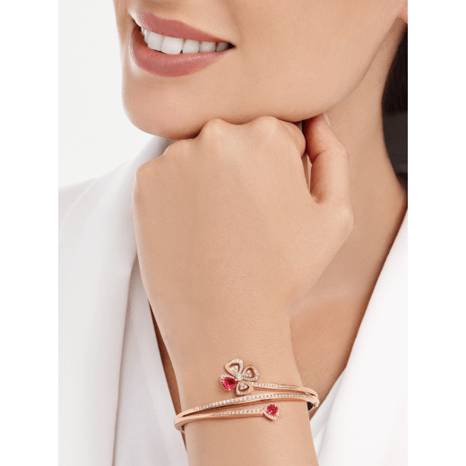 Fiorever 18 kt rose gold bracelet set with a brilliant-cut diamond, a fancy-cut and a pear-shaped rubellite and pavé diamonds BR859836 image 1