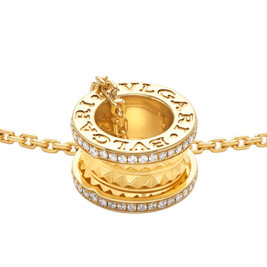 „B.zero1 Rock“ Halskette mit Anhänger aus 18 Karat Gelbgold mit Spirale mit Nieten und Diamant-Pavé an den Rändern sowie einer Kette aus 18 Karat Gelbgold 357885 image 3