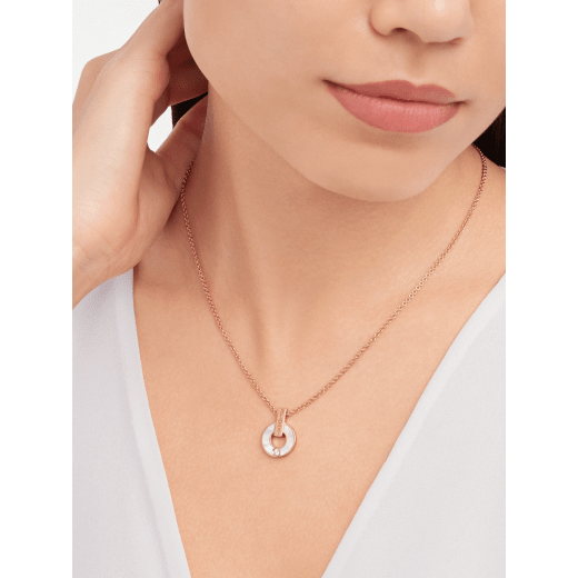 BVLGARI BVLGARI openwork 18 kt rose gold necklace set with mother-of-pearl elements and a round brilliant-cut diamond 357546 image 2