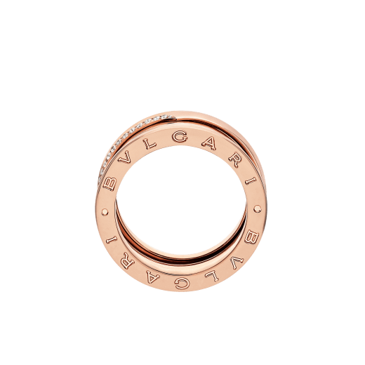 Anello a tre fasce B.zero1 in oro rosa 18 kt con semi-pavé di diamanti lungo i profili esterni. AN859412 image 2