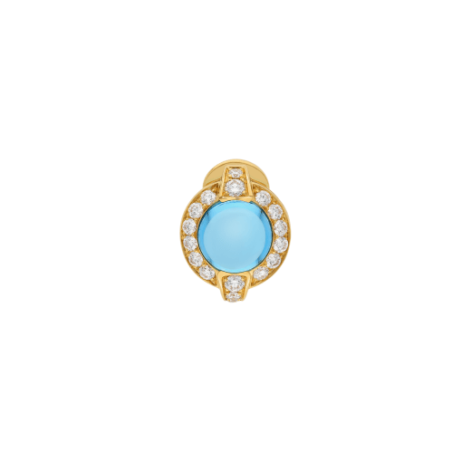 Bvlgari Tubogas 18 kt yellow gold single stud earring set with a cabochon-cut blue topaz framed by pavé diamonds 361607 image 1