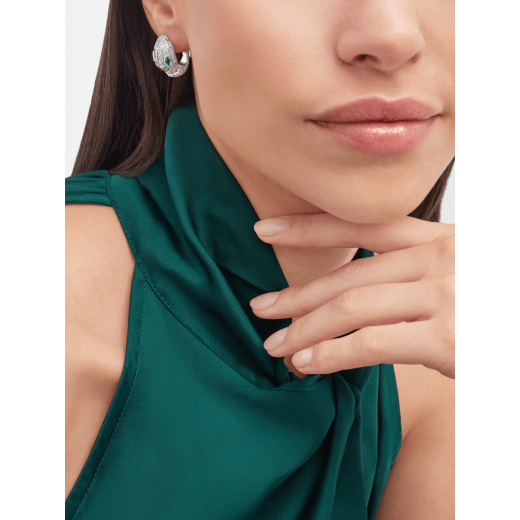 Serpenti 18 kt white gold earrings set with emerald eyes and full pavé diamonds 354702 image 1