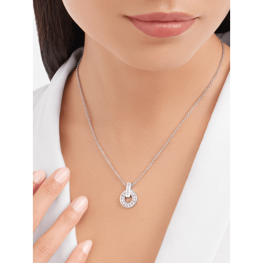 BVLGARI BVLGARI openwork 18 kt white gold necklace set with full pavé diamonds on the pendant 357938 image 2
