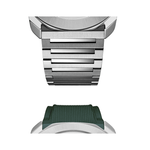 Octo Roma watch in satin-brushed and polished stainless steel with additional interchangeable green rubber strap and green Clous de Paris dial. Mechanical manufacture movement with automatic winding. Water-resistant up to 100 metres. 104091 image 5