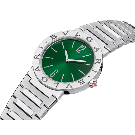 BVLGARI BVLGARI LADY watch with stainless steel case, stainless steel bracelet, stainless steel bezel engraved with double logo and green sun-brushed dial. 103693 image 3
