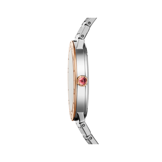 BULGARI BULGARI watch with satin-polished stainless steel case and bracelet, 18 kt rose gold bezel engraved with the double BULGARI logo, orange lacquered sunray dial and 12 diamond indexes. Water-resistant up to 30 metres. Resort Limited Edition of 100 pieces. 103682 image 3