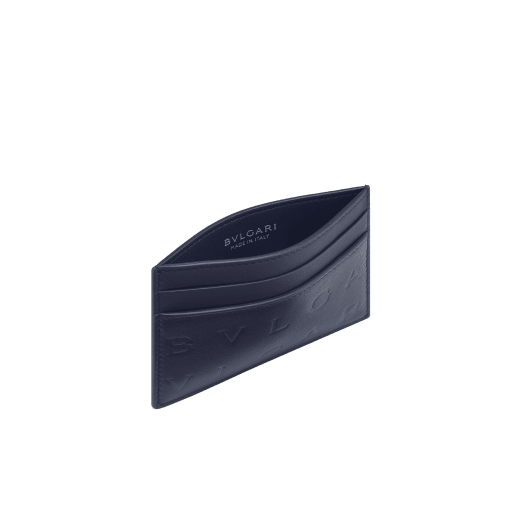 Bulgari Logo card holder in ivy onyx greenish-grey calf leather with iconic hot-stamped Infinitum pattern all over. BVL-CCHOLDERb image 2