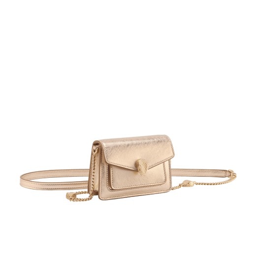 Serpenti Forever micro bag in amaranth garnet red calf leather. Captivating snakehead closure in light gold-plated brass embellished with red enamel eyes. SEA-MICROXBODY image 4