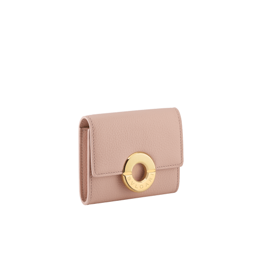 Bvlgari Roma business card holder in Bright Travertino soft drummed calf leather with Bright Travertino nappa leather interior. Iconic light gold-plated brass clip engraved with the Bvlgari logo. BVR-BCHOLDER image 1