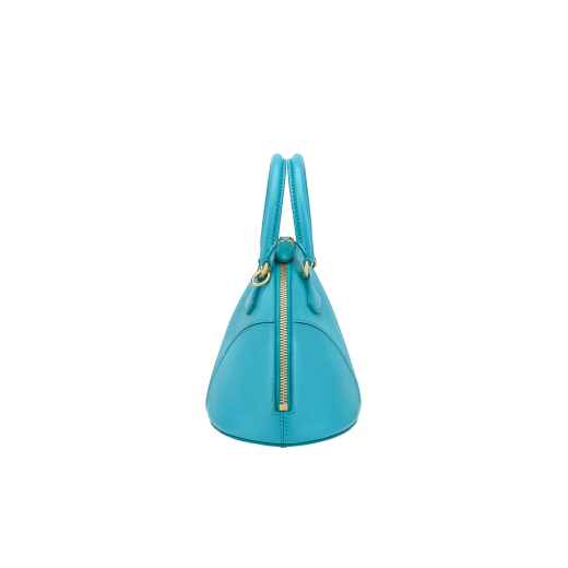 Marquise small top handle bag in black goat leather with black nappa leather lining and zipped closure. Detachable signature black goat leather charm with mirror. DAS-001-1325S image 6