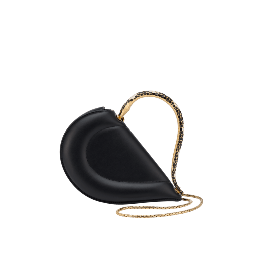 Serpenti Cuore 1968 top handle bag in star rose pink calf leather with crystal rose nappa leather lining. Captivating snake body-shaped top handle in gold-plated brass embellished with star rose pink enamel scales and zirconia eyes; press-button closure. SRN-001-1326S image 1