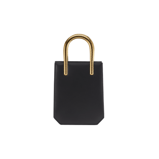 Serpentine mini tote bag in ivory opal Metropolitan calf leather with black nappa leather lining. Captivating snake body-shaped handles in gold-plated brass embellished with engraved scales and red enamel eyes. SEA-1223 image 3