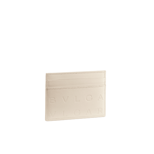 Bvlgari Logo card holder in Ivory Opal white calf leather with hot stamped Infinitum Bvlgari logo pattern BVL-CCHOLDERa image 2