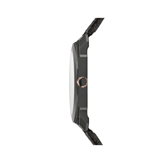 Octo Finissimo Skeleton 8 Days watch with mechanical manufacture ultra-thin movement (2.50 mm thin), manual winding, 8 days power reserve, black DLC-coated titanium case, openwork dial, rose gold-plated hands and indexes, black rubber bracelet. Water-resistant up to 30 metres 104121 image 3