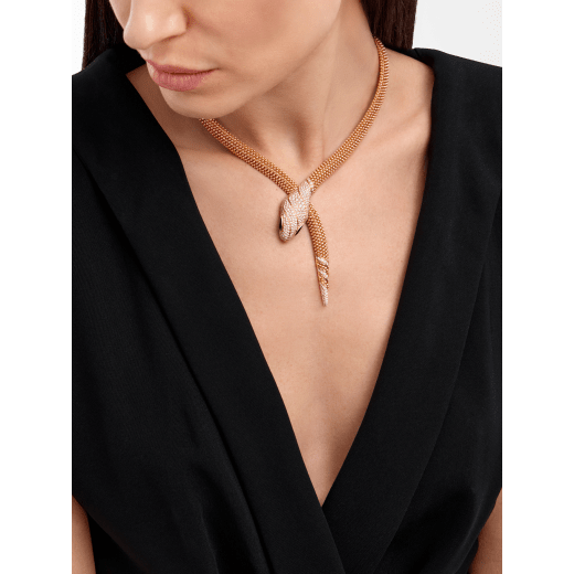 Serpenti two-coil 18 kt rose gold necklace set with pavé diamonds on the head and tail, and black onyx eyes CL859133 image 3