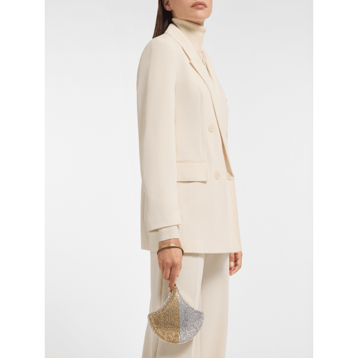 Ginkgo clutch in gold and silver Neige Pavé Crystals applied on suede with black nappa leather lining, and leather wristlet. DAS-001-1320S-CRYS image 2