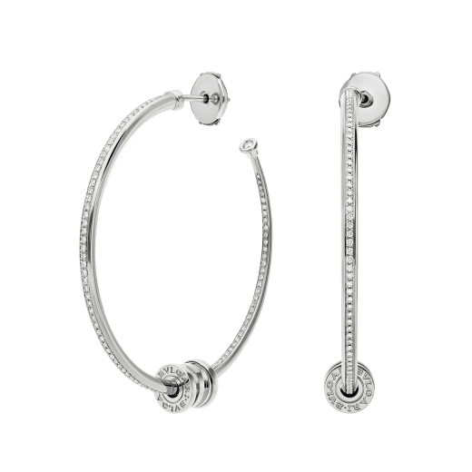 B.zero1 18 kt white gold large hoop earrings set with pavé diamonds on the spiral 357760 image 2