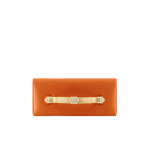 Bvlgari Tubogas 晚宴手拿包，採用黑色緞面材質，內裡為黑色納帕軟面皮。經典 Tubogas 金色黃銅手柄飾以方晶鋯石，磁扣開合。 TGC-001-1382S image 1