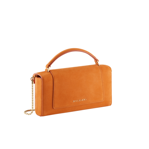 Serpenti Forever phone case in Terracotta nubuck leather. Captivating snakehead magnetic closure in gold-plated brass embellished with Terracotta enamel and gold-plated brass scales, and black onyx eyes. 295636 image 3