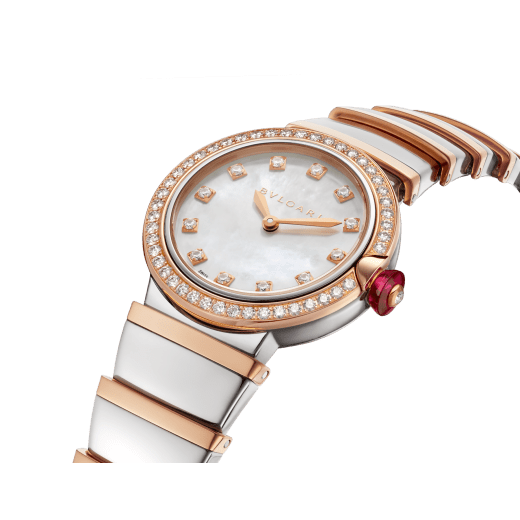LVCEA watch with stainless steel case, 18 kt rose gold bezel set with brilliant-cut diamonds, white mother-of-pearl dial, diamond indexes and bracelet in stainless teel and 18 kt rose gold 102475 image 2