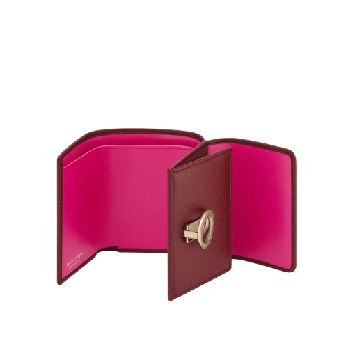 BULGARI BULGARI Japan Exclusive compact wallet in soft drummed taupe quartz light brown calf leather with crystal rose nappa leather interior. Iconic light gold-plated brass clip and press button closure. 579-MINICOMPACTc image 2
