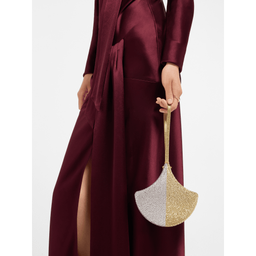 Ginkgo clutch in silver and champagne gold Neige Pavé Crystals applied on suede with Bright Travertino nappa leather lining and a leather wristlet. 295170 image 1