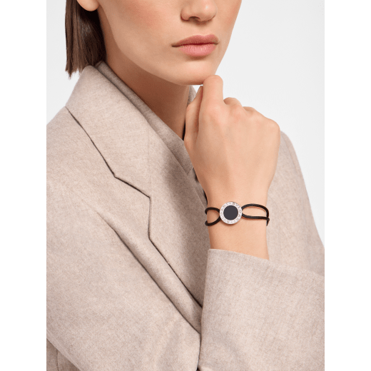 Bvlgari Bvlgari bracelet in saffron amber yellow fabric with iconic sterling silver décor embellished with saffron amber yellow enamel. BRACLT-LUCKYUa image 1