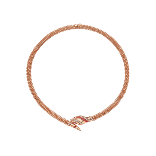Serpenti 18 kt rose gold necklace set with pavé diamonds and brilliant-cut rubies on the head and the tail, and ruby eyes CL860443 image 1