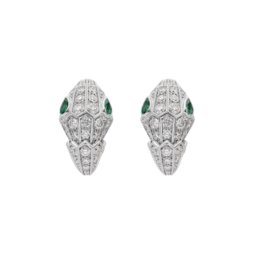 Serpenti 18 kt white gold earrings set with pavé diamonds and two emerald eyes. 354702 image 1