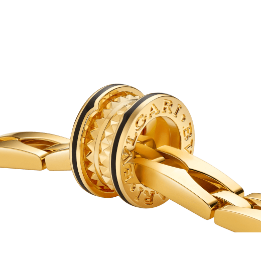 Collana B.zero1 Rock Chain in oro giallo 18 kt con pendente tondo con borchie e inserti in ceramica nera, da indossare anche separatamente insieme alla catena supplementare. CL860520 image 3