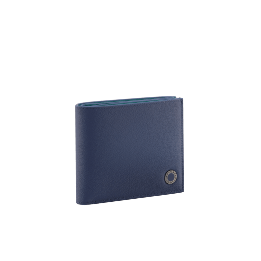 Bvlgari Bvlgari Man hipster compact wallet in Urban grained calf leather in forest green on the outside and emerald green on the inside. Iconic dark ruthenium-plated brass embellishment in matte forest green enamel and folded closure. BBM-WLT2FASYMc image 1