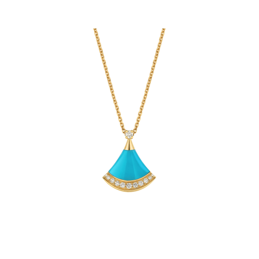 Divas' Dream 18 kt yellow gold necklace set with a turquoise element, a round brilliant-cut diamond and pavé diamonds 361440 image 1