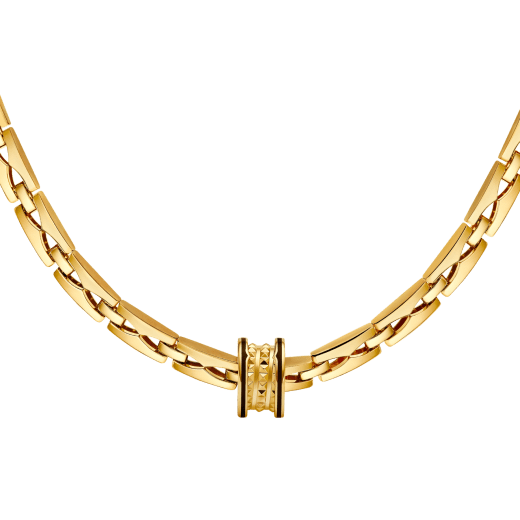 Collana B.zero1 Rock Chain in oro giallo 18 kt con pendente tondo con borchie e inserti in ceramica nera, da indossare anche separatamente insieme alla catena supplementare. CL860520 image 1