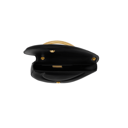 Serpenti Cuore 1968 medium top handle bag in black calf leather with black nappa leather lining. Captivating snake body-shaped top handle in gold-plated brass embellished with engraved scales and zirconia eyes; press-button closure. 294670 image 4