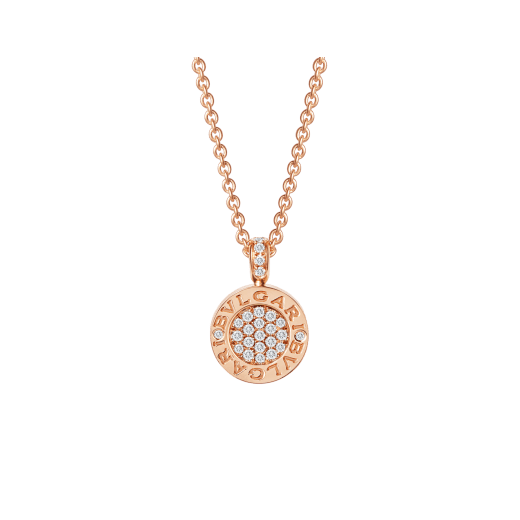Collana Bvlgari Bvlgari con catena in oro rosa 18 kt e pendente in oro rosa 18 kt con giada verde e pavé di diamanti. 350681 image 3