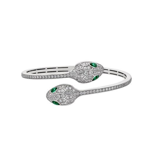 Serpenti 18 kt white gold bracelet set with emerald eyes and pavé diamonds BR858551 image 2