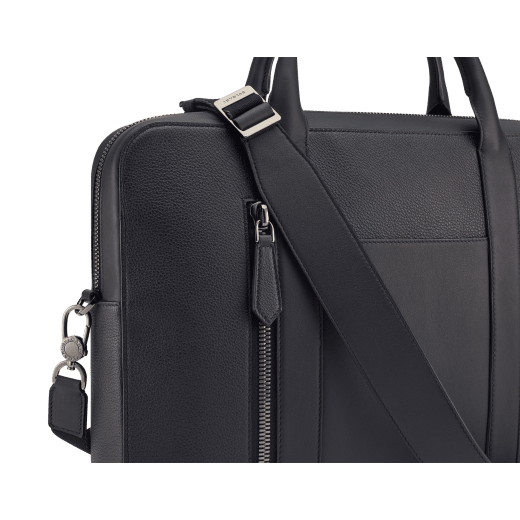 BULGARI Man medium briefcase in black smooth and grainy metal-free calf leather with Olympian sapphire blue regenerated nylon (ECONYL®) lining. Dark ruthenium-plated brass hardware, hot stamped BULGARI logo and zipped closure. BMA-1210-CL image 4