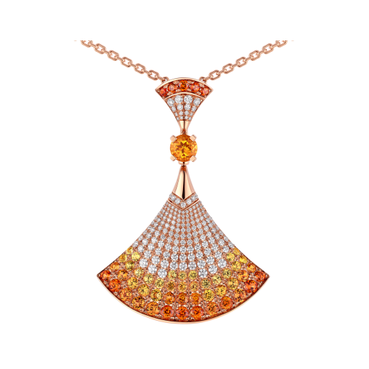 Divas' Dream 18 kt rose gold necklace set with round brilliant-cut Mandarin garnets and pavé diamonds 361110 image 3