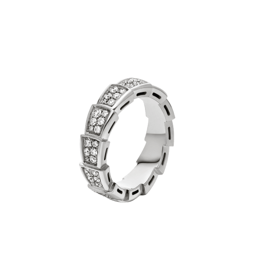 Serpenti Viper band ring in 18 kt white gold, set with full pavé diamonds. AN857940 image 1