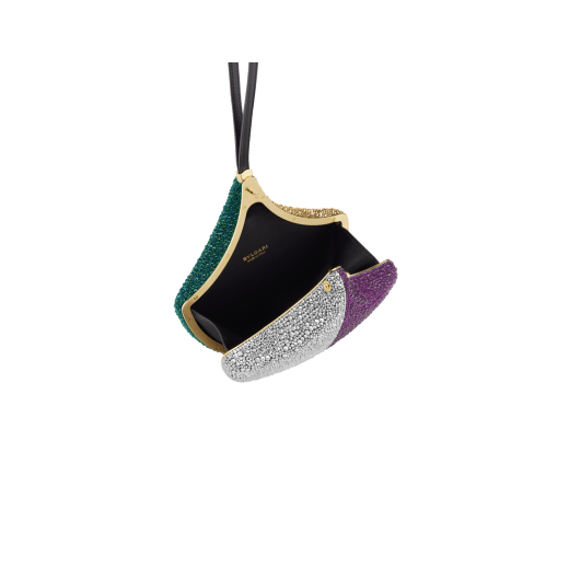Ginkgo clutch in gold and silver Neige Pavé Crystals applied on suede with black nappa leather lining, and leather wristlet. DAS-001-1320S-CRYS image 3
