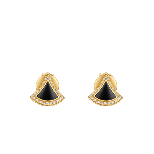 Divas' Dream 18 kt yellow gold fan-shaped stud earrings set with black onyx and pavé diamonds 361839 image 1