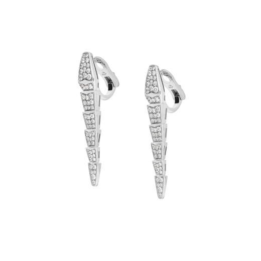 Serpenti Viper earrings in 18 kt white gold, set with full pavé diamonds. 348320 image 2