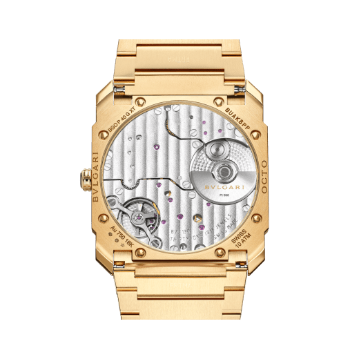 Octo Finissimo Automatic watch in satin-polished 18 kt yellow gold with mechanical manufacture ultra-thin movement (2.23 mm thick), automatic winding and blue lacquered dial. Water resistant up to 100 metres 103812 image 4