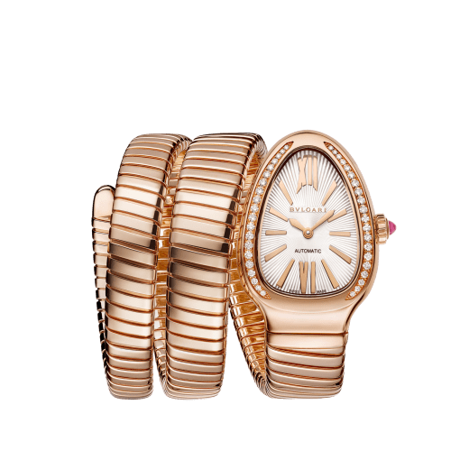 Serpenti Tubogas 自動腕錶， 18K 玫瑰金材質，錶圈鑲飾鑽石，白色蛋白石錶盤，雙螺旋錶帶。防水深度 30 公尺。 103905 image 1