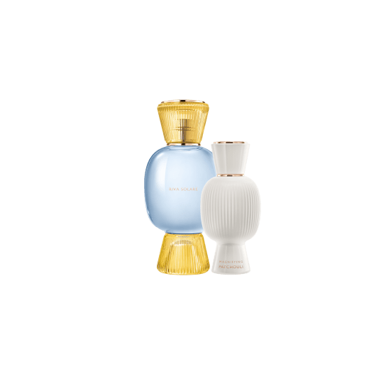 An exclusive perfume set, as bold and unique as you. The sparkling citrus Riva Solare Allegra Eau de Parfum blends with the stark sensuality of the Magnifying Patchouli Essence, creating an irresistible personalised women's perfume. Perfume-Set-Riva-Solare-Eau-de-Parfum-and-Patchouli-Magnifying image 1