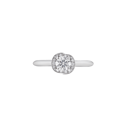 Incontro d'Amore platinum ring set with a round brilliant-cut diamond and a halo of pavé diamonds. 355397 image 3