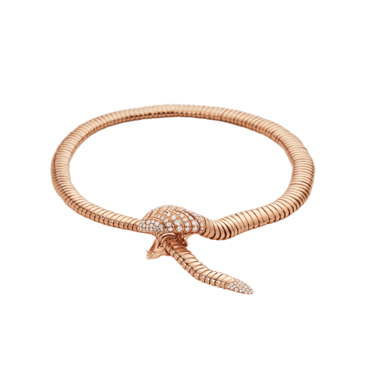 Serpenti Tubogas necklace in 18 kt rose gold, set with pavé diamonds on the head and the tail. 350680 image 2