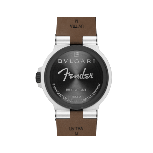 Bvlgari Aluminium GMT x Fender® watch with mechanical movement, automatic winding, GMT 24h function, 40 mm aluminium case, brown rubber bezel and bracelet, and brown and cream gradient dial. Limited Edition of 1.200 pieces 104117 image 4