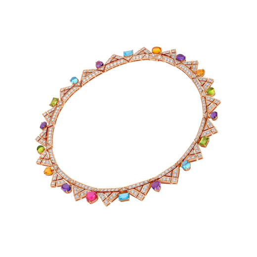 Allegra 18 kt rose gold necklace set with amethysts, peridots, pink tourmalines, citrine quartzes, blue topazes and pavé diamonds 360452 image 2